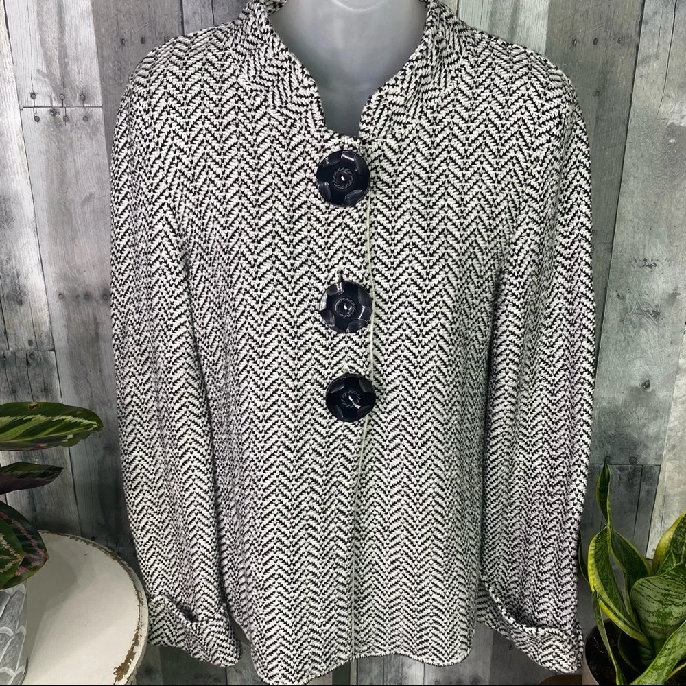 ANTHRO WILLOW Crochet Knit Chevron Print Blazer Jacket Size Small
